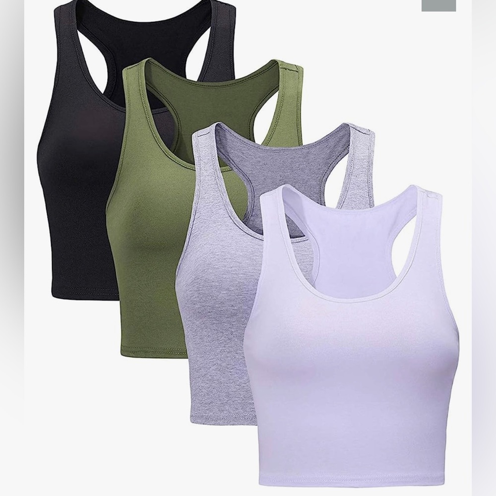 Women Crop Tank Tops Raceback Sports Workout 4 Pieces Cotton Top